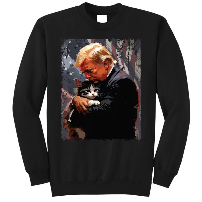 Trump Hugging An Orange Cat 2024 Make Cats Safe Again Sweatshirt