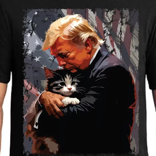 Trump Hugging An Orange Cat 2024 Make Cats Safe Again Pajama Set