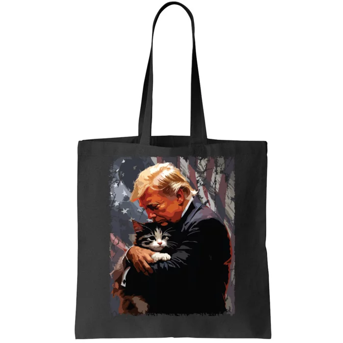 Trump Hugging An Orange Cat 2024 Make Cats Safe Again Tote Bag