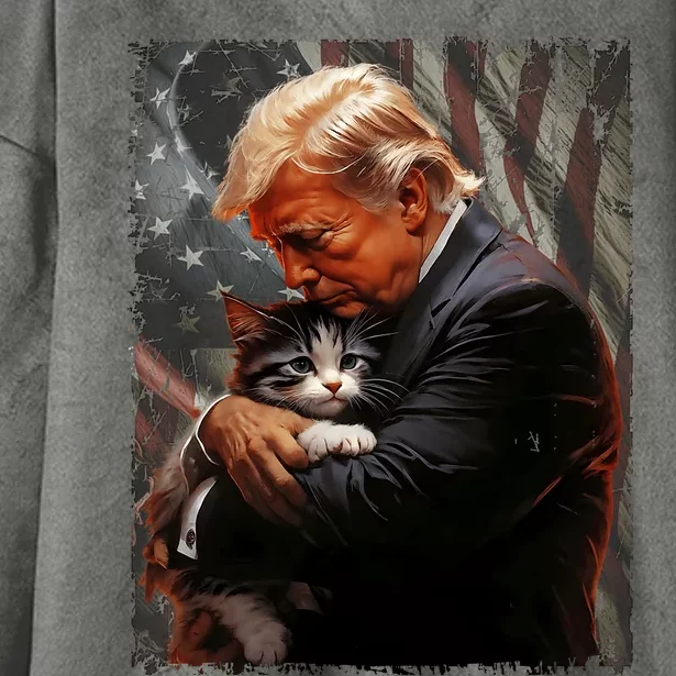 Trump Hugging An Orange Cat 2024 Make Cats Safe Again Hooded Wearable Blanket