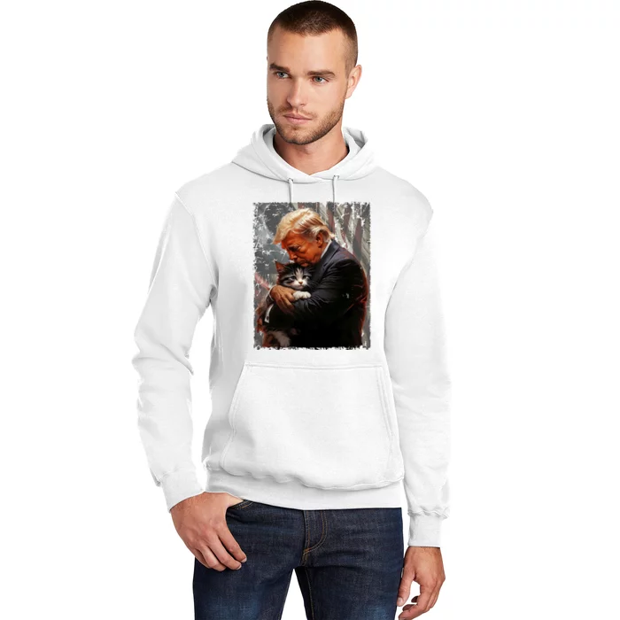 Trump Hugging An Orange Cat 2024 Make Cats Safe Again Hoodie