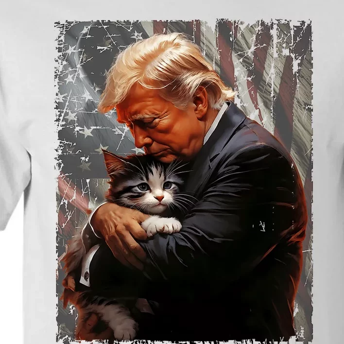 Trump Hugging An Orange Cat 2024 Make Cats Safe Again Tall T-Shirt