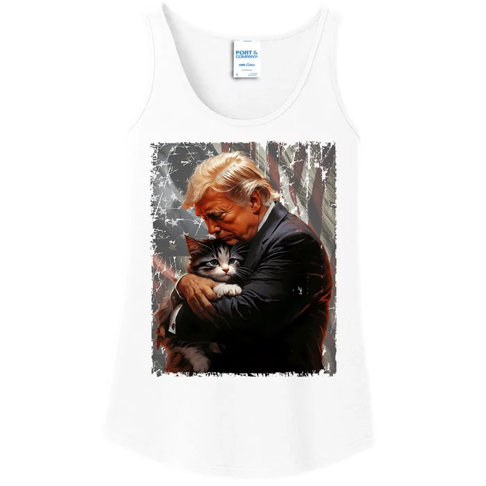 Trump Hugging An Orange Cat 2024 Make Cats Safe Again Ladies Essential Tank