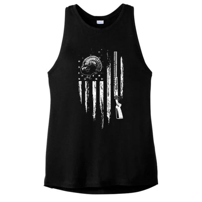 Turkey Hunting American Flag Thunder Chicken Gift For Hunter Ladies Tri-Blend Wicking Tank