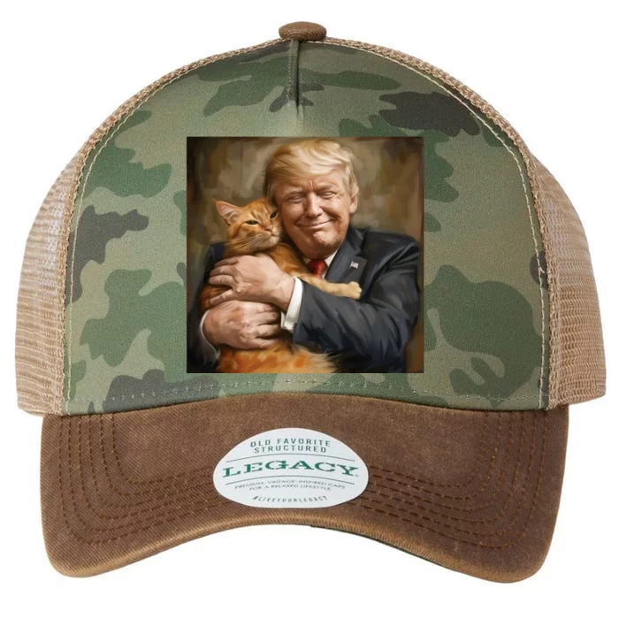 Trump Hugging An Orange Cat 2024 Legacy Tie Dye Trucker Hat