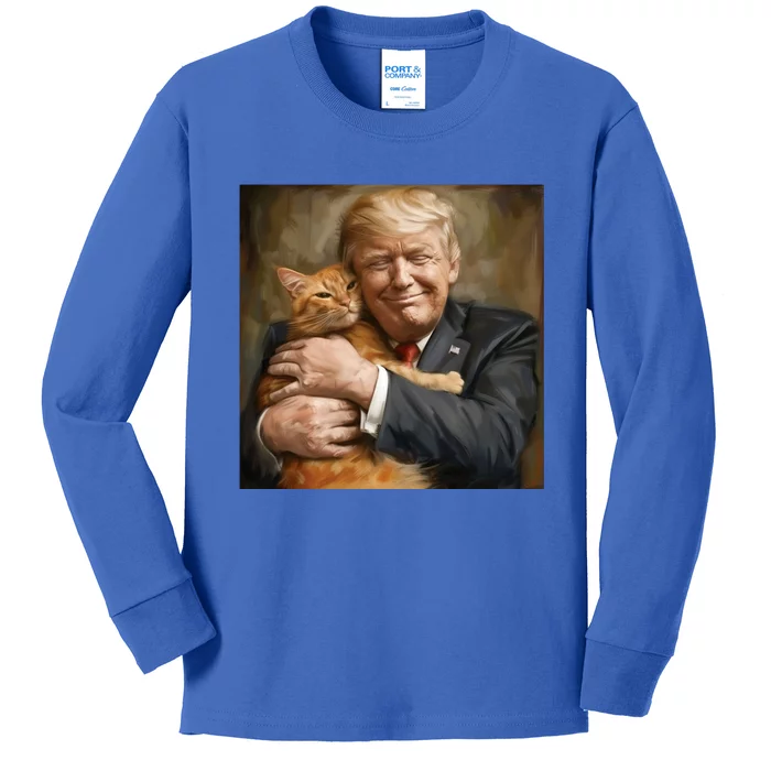 Trump Hugging An Orange Cat 2024 Kids Long Sleeve Shirt