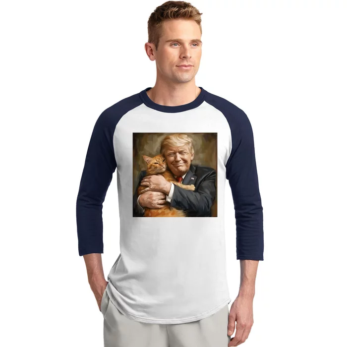 Trump Hugging An Orange Cat 2024 Baseball Sleeve Shirt