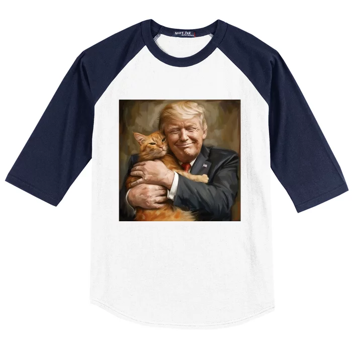 Trump Hugging An Orange Cat 2024 Baseball Sleeve Shirt