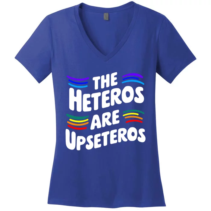 The Heteros Are Upseteros Lgbtq Sarcastic Agenda Pride Cute Gift Women's V-Neck T-Shirt