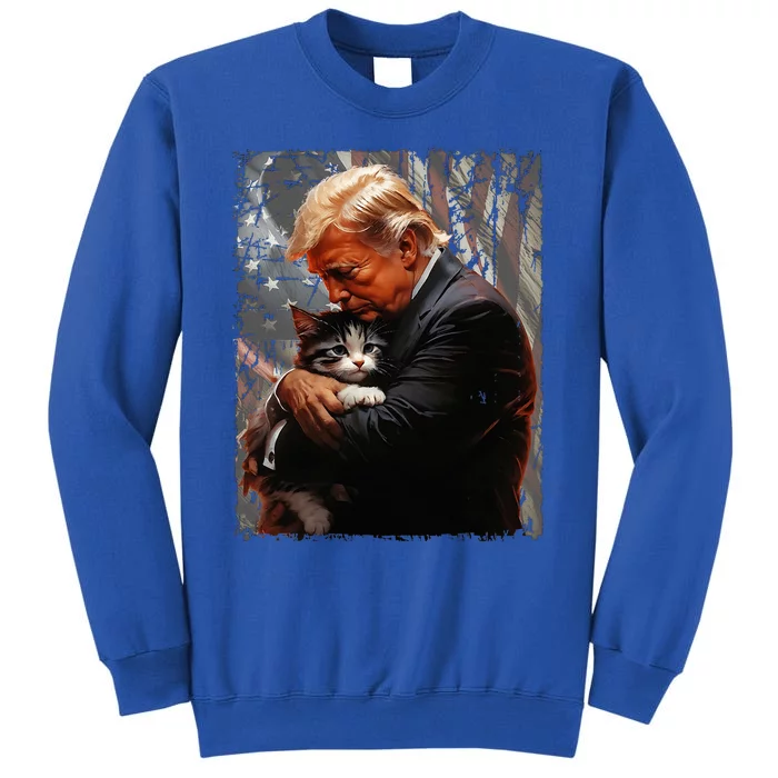 Trump Hugging An Orange Cat 2024 Make Cats Safe Again Sweatshirt