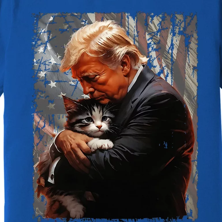 Trump Hugging An Orange Cat 2024 Make Cats Safe Again Premium T-Shirt