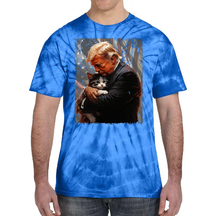 Trump Hugging An Orange Cat 2024 Make Cats Safe Again Tie-Dye T-Shirt