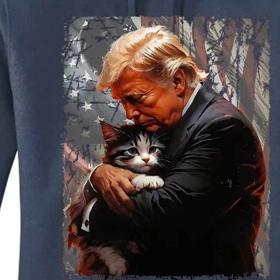 Trump Hugging An Orange Cat 2024 Make Cats Safe Again Women's Pullover Hoodie