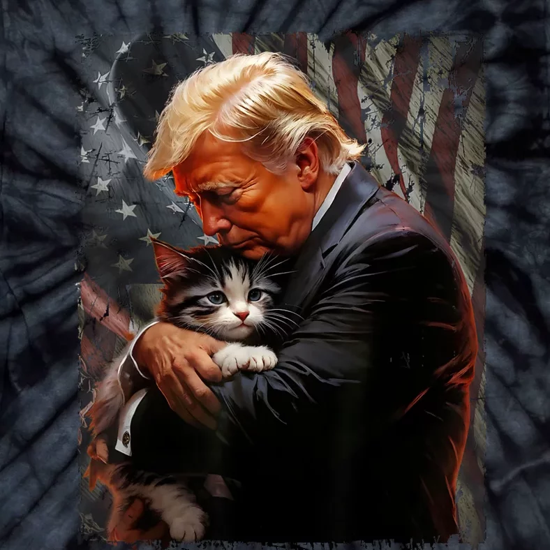 Trump Hugging An Orange Cat 2024 Make Cats Safe Again Tie-Dye T-Shirt