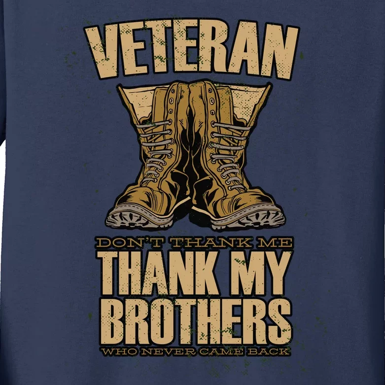 Thank My Brothers Veteran Boots Kids Long Sleeve Shirt