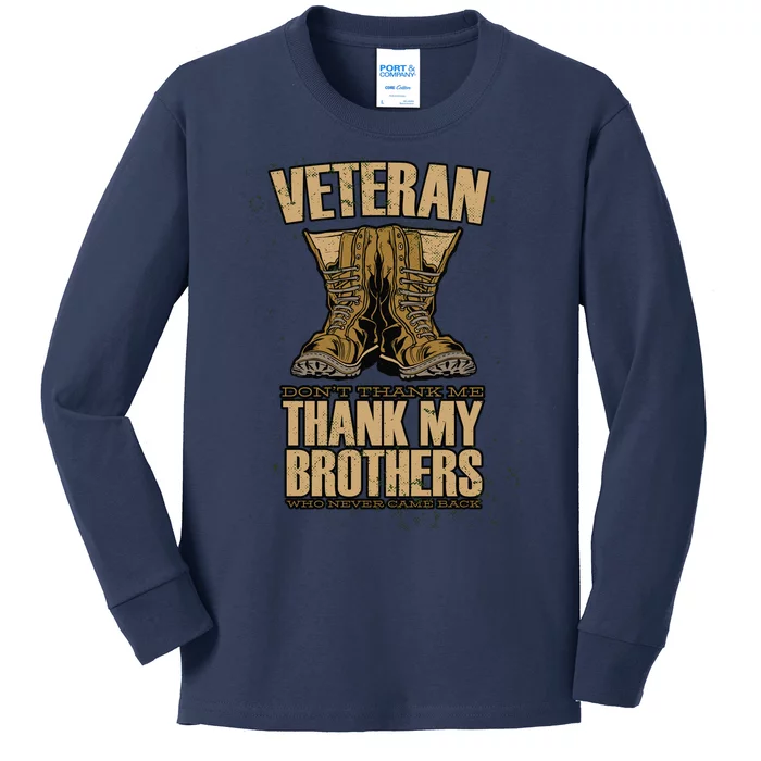 Thank My Brothers Veteran Boots Kids Long Sleeve Shirt