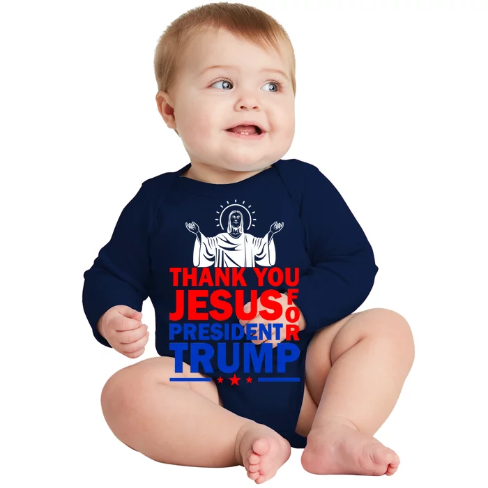 Thank You Jesus For President Trump Baby Long Sleeve Bodysuit