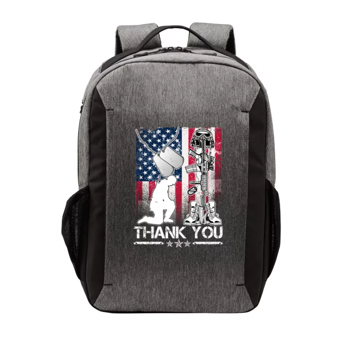 Thank You Memorial Day Distressed Flag Kneeling Soldier Vector Backpack