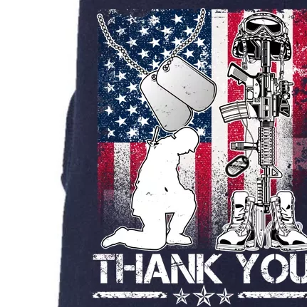 Thank You Memorial Day Distressed Flag Kneeling Soldier Doggie 3-End Fleece Hoodie