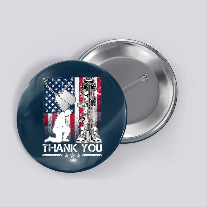 Thank You Memorial Day Distressed Flag Kneeling Soldier Button