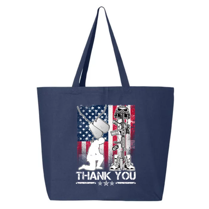 Thank You Memorial Day Distressed Flag Kneeling Soldier 25L Jumbo Tote