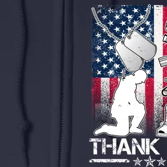 Thank You Memorial Day Distressed Flag Kneeling Soldier Full Zip Hoodie