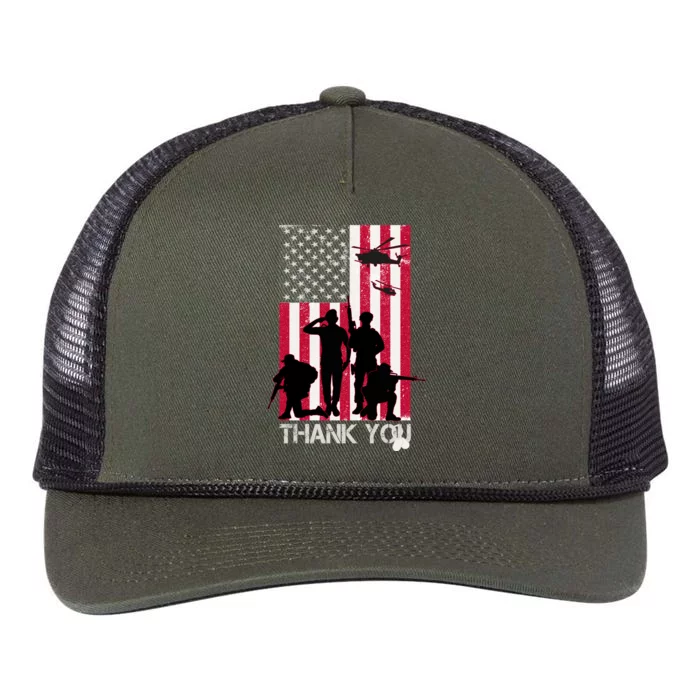 Thank You Memorial Day Soldiers USA Flag Retro Rope Trucker Hat Cap