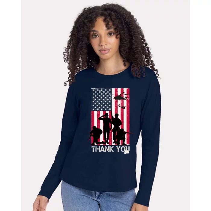 Thank You Memorial Day Soldiers USA Flag Womens Cotton Relaxed Long Sleeve T-Shirt