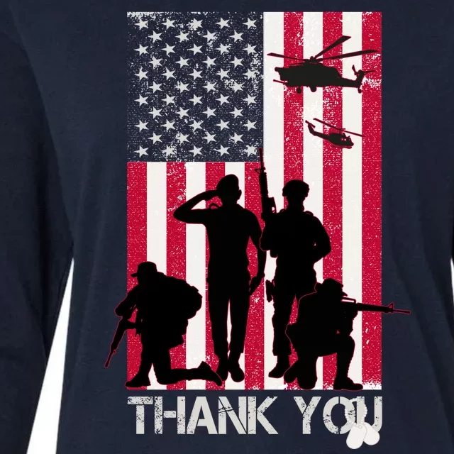 Thank You Memorial Day Soldiers USA Flag Womens Cotton Relaxed Long Sleeve T-Shirt