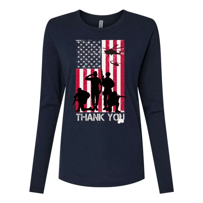 Thank You Memorial Day Soldiers USA Flag Womens Cotton Relaxed Long Sleeve T-Shirt