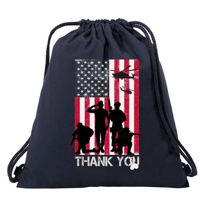 Thank You Memorial Day Soldiers USA Flag Drawstring Bag