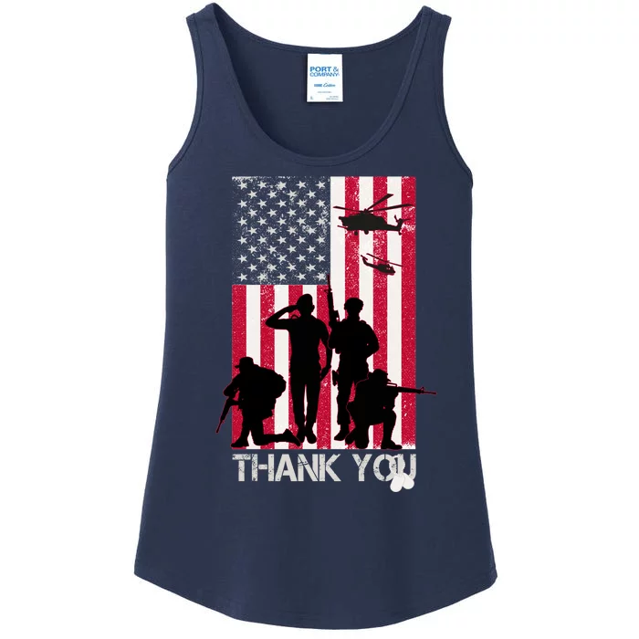 Thank You Memorial Day Soldiers USA Flag Ladies Essential Tank