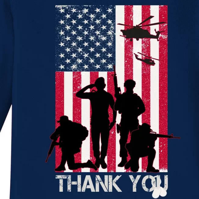 Thank You Memorial Day Soldiers USA Flag Baby Long Sleeve Bodysuit