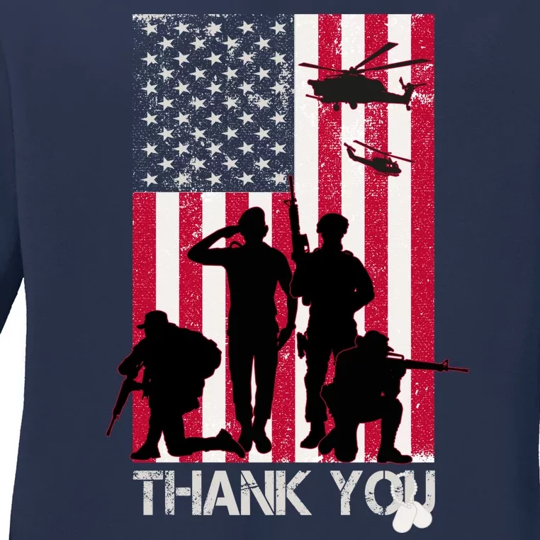 Thank You Memorial Day Soldiers USA Flag Ladies Long Sleeve Shirt