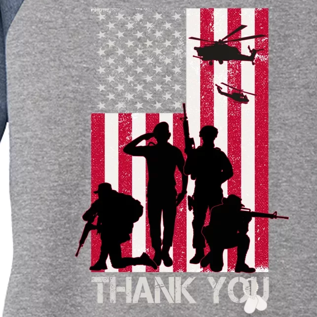 Thank You Memorial Day Soldiers USA Flag Women's Tri-Blend 3/4-Sleeve Raglan Shirt