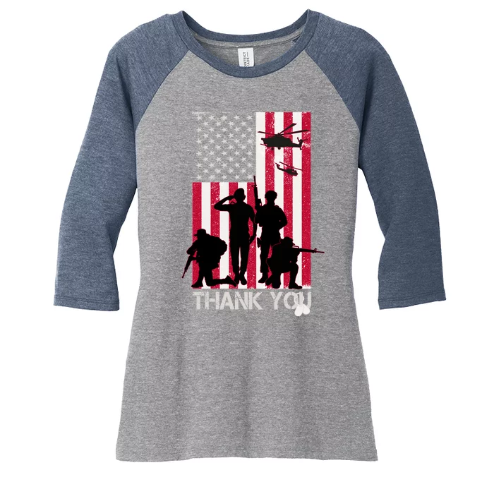 Thank You Memorial Day Soldiers USA Flag Women's Tri-Blend 3/4-Sleeve Raglan Shirt