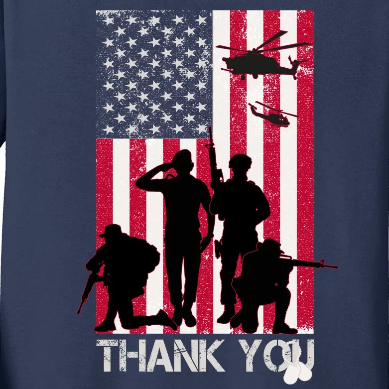 Thank You Memorial Day Soldiers USA Flag Kids Long Sleeve Shirt