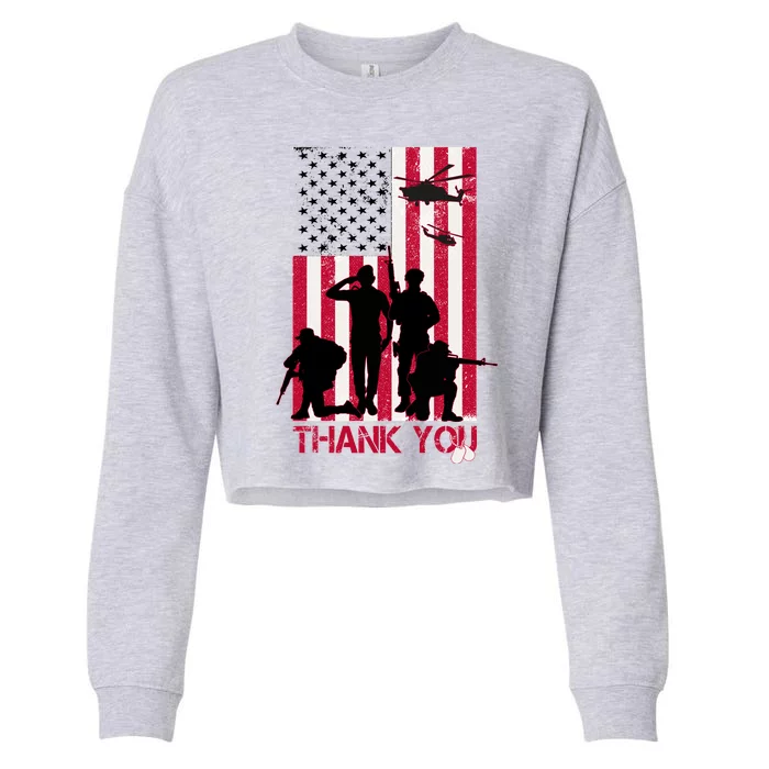 Thank You Memorial Day Soldiers USA Flag Cropped Pullover Crew