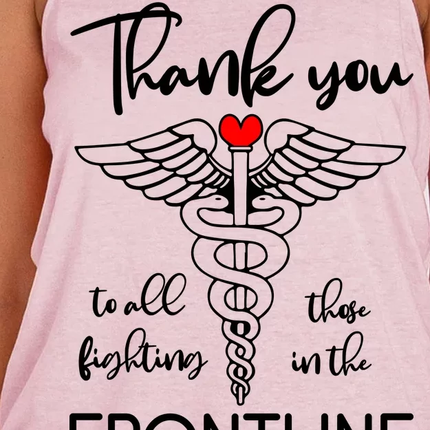 Thank You To All Those Fighting In The Frontline Women's Knotted Racerback Tank