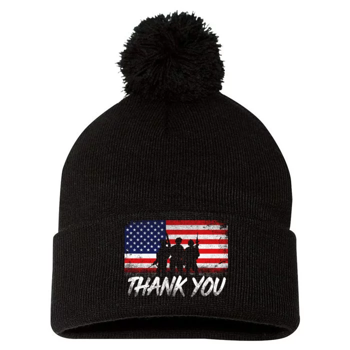 Thank You USA Troops Pom Pom 12in Knit Beanie