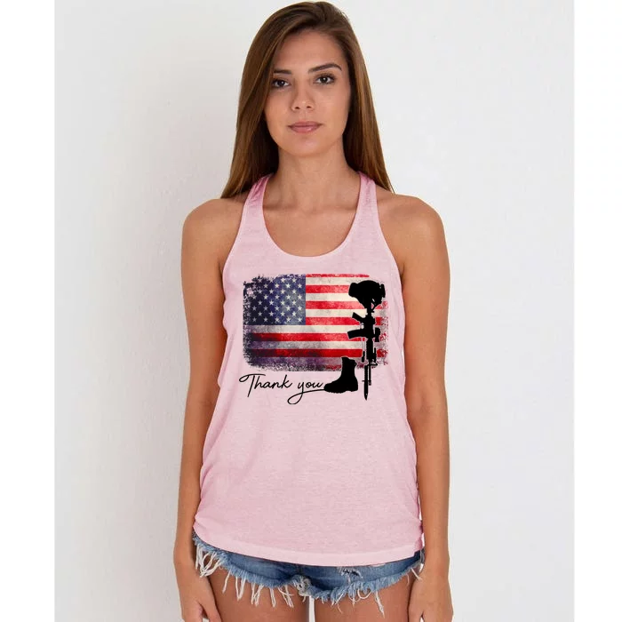 Thank You Veterans Memorial Day Women's Knotted Racerback Tank