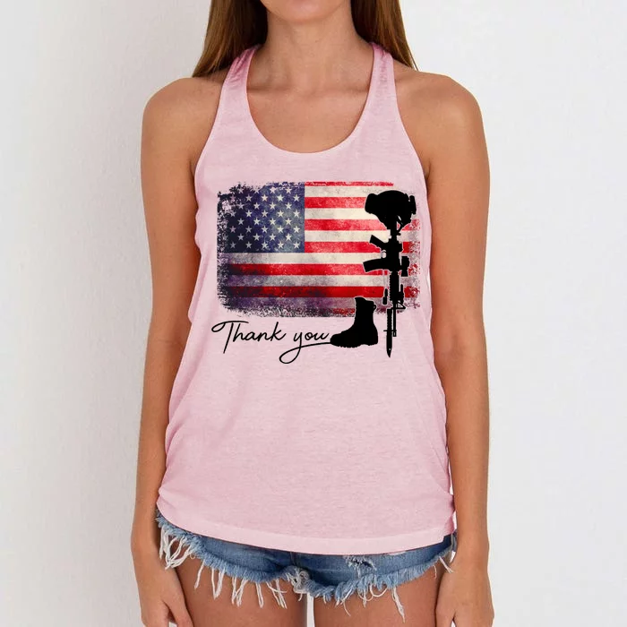 Thank You Veterans Memorial Day Women's Knotted Racerback Tank