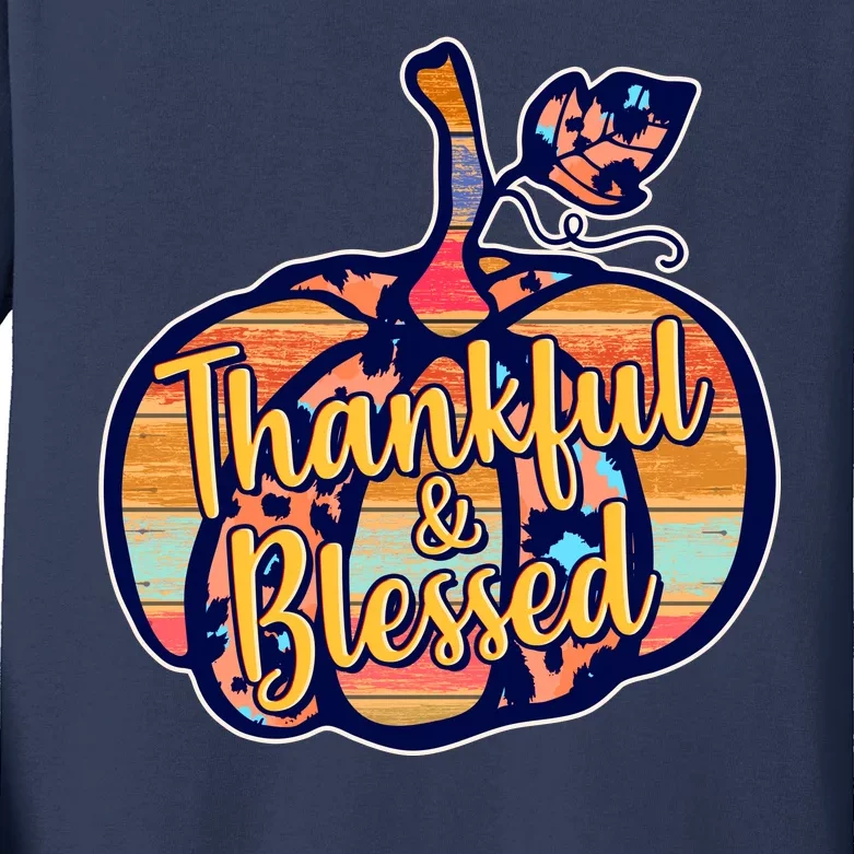 Thankful & Blessed Fashion Pumpkin Kids Long Sleeve Shirt