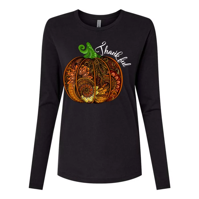 Thankful Abstract Pumpkin Thanksgiving Womens Cotton Relaxed Long Sleeve T-Shirt