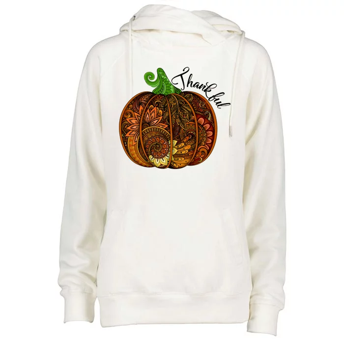 Thankful Abstract Pumpkin Thanksgiving Womens Funnel Neck Pullover Hood