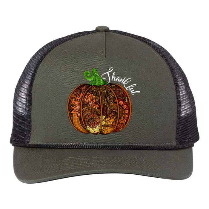 Thankful Abstract Pumpkin Thanksgiving Retro Rope Trucker Hat Cap