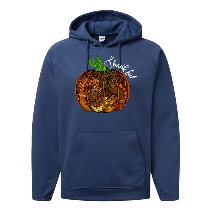 Thankful Abstract Pumpkin Thanksgiving Performance Fleece Hoodie