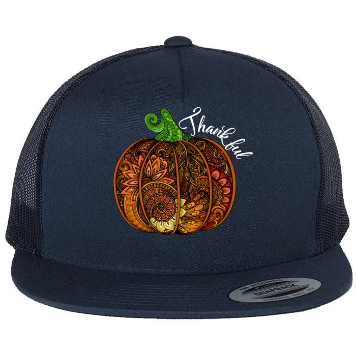 Thankful Abstract Pumpkin Thanksgiving Flat Bill Trucker Hat