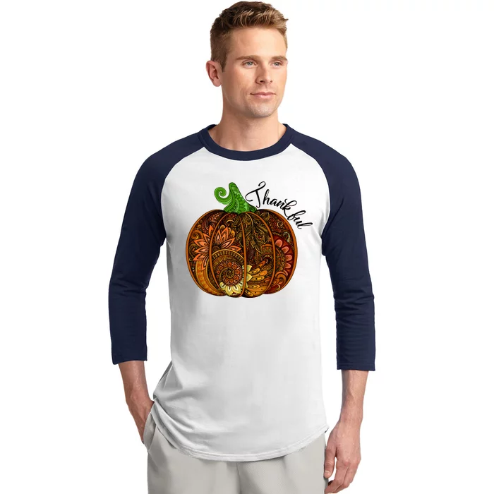 Thankful Abstract Pumpkin Thanksgiving Baseball Sleeve Shirt