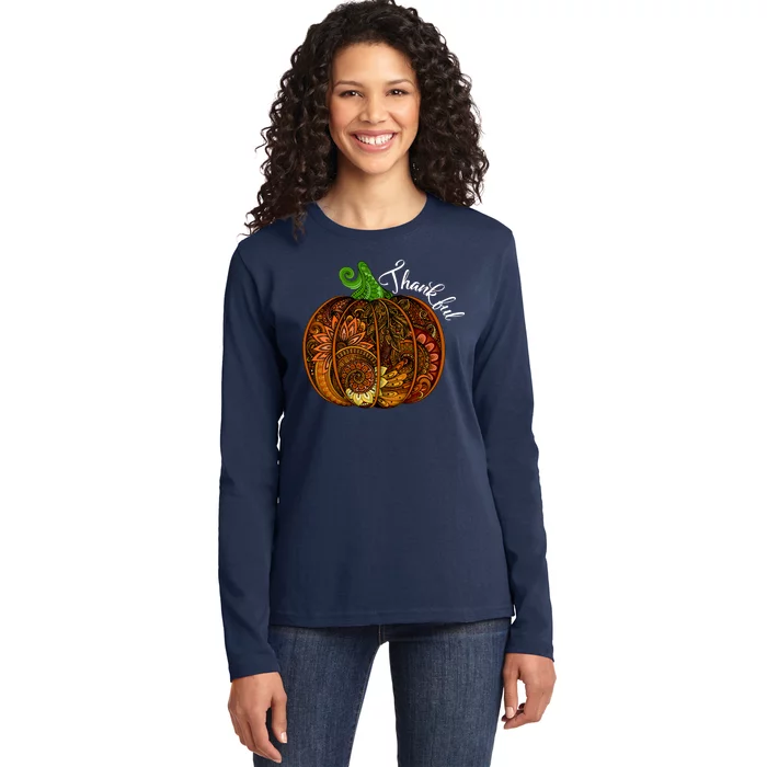 Thankful Abstract Pumpkin Thanksgiving Ladies Long Sleeve Shirt